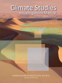 Title: Climate Studies e-Investigations Manual above a desert background with decorative boxes