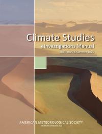 Title: Climate Studies e-Investigations Manual above a desert background with decorative boxes